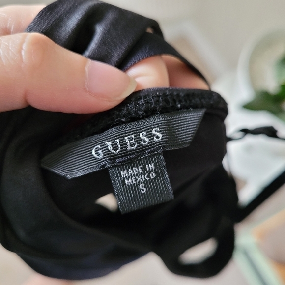 Guess bodysuit small black vegan leather deep vneck halter - Picture 10 of 12